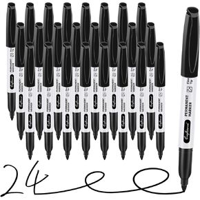 مجموعة أقلام تحديد سوداء دائمة ذات نقاط دقيقة، مجموعة أقلام تحديد ذات أطراف دقيقة، سريعة الجفاف ومقاومة للبهتان، تعمل على الخشب والبلاستيك والورق والمعادن للفصول الدراسية والمكتب والمنزل، 24 قطعة in Kuwait