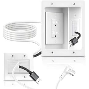 in Wall Cable Management Kit with Recessed Tv Outlet Box-Two-Hole Socket, 9ft Cord,Tv Cable Hider Wall Kit Hider Box Fits All Plugs, Easy, Safe Cable Management in Kuwait