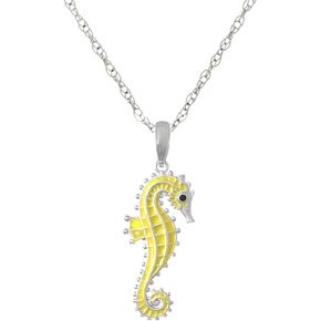 925 Sterling Silver Nautical Necklace Charm Pendant with Chain, 3-D Seahorse, Yellow Enamel, with 18 Inch Chain in Saudi Arabia