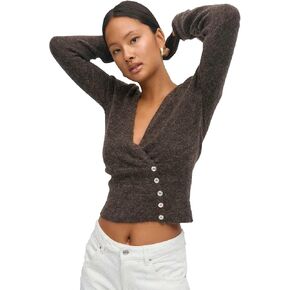Women V Neck Wrap Sweater Pullover Long Sleeve Side Button Slim Fit Crop Knit Cardigan Fall Casual Elegant Shirts Top in Saudi Arabia