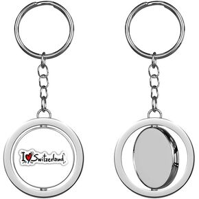 I Love Switzerland Travel Slogan Round Spinning Stainless Steel Metal Key Chain Keychain Ring Double Sided Deisgn in Saudi Arabia