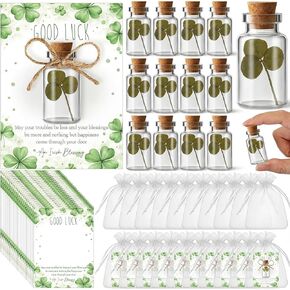 Roowest 12 sets St. Patrick's Day Good Luck Gift Bulk, Real Shamrock in Wish Bottles, Irish Blessing Cards with Organza Bags, Lucky Clover Party Favors, Irish Festival Keepsake, Good Luck Gift in Saudi Arabia
