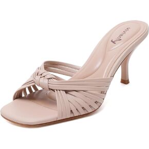 vivianly Heeled Sandals for Women Kitten Heel Square Open Toe Sandals Backless Slip-On Mule Shoes Wedding & Leisure in Kuwait