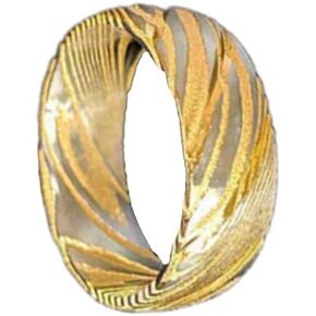 14K Gold Damascus Ring Mens Wedding Band Yellow Gold Damascus Steel Rings For Him Unique Wood Grain Pattern Comfort Fit Stainless Steel in Kuwait