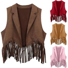 Kids Western Fringe Vest Vintage Slim Fit Button Sleeveless Jacket V Neck Boho Cardigan Outerwear For Girls Boys 5-12 Years in Saudi Arabia