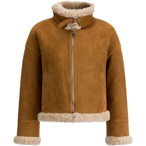 سترة FLAVOR النسائية من الصوف الصناعي من الجلد الصناعي معطف شتوي دافئ بني in Kuwait