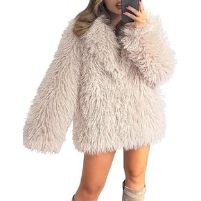 معطف نسائي من الفرو الصناعي بأكمام طويلة من FOMELY معطف شتوي أشعث ملابس خارجية من الفرو الصناعي مع جيوب in Kuwait