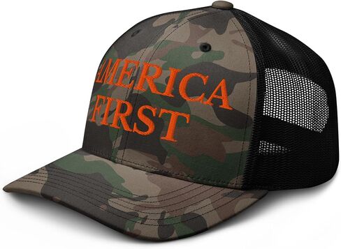 NX America First Embroidered Camo Trucker Hat Embroidered Curved Bill Low Crown Adjustable Camouflage Cap Men Women in Saudi Arabia
