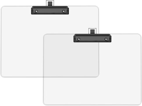 Horizontal Clipboard with Pen Holder, Clear 8.5 x 11 Plastic Clip Boards for Classroom, Teacher, Size 9 x 12.5 in, Landscape Layout, School & Office Supply(Pack of 2) in Saudi Arabia