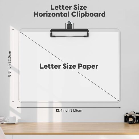 Horizontal Clipboard with Pen Holder, Clear 8.5 x 11 Plastic Clip Boards for Classroom, Teacher, Size 9 x 12.5 in, Landscape Layout, School & Office Supply(Pack of 2) in Saudi Arabia