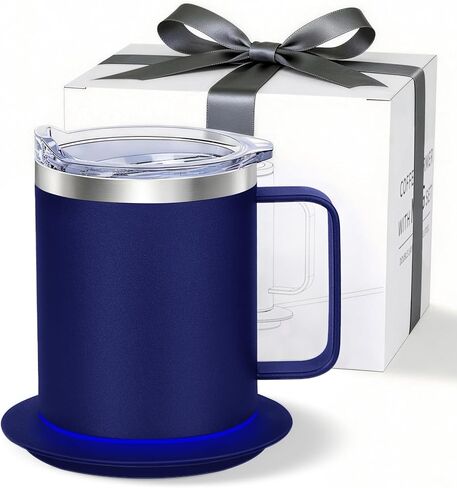 كوب قهوة ذاتي التسخين USB، مجموعة كبيرة من الأكواب الساخنة وسخان القهوة، كوب للتحكم في درجة الحرارة 131 درجة فهرنهايت مع غطاء للمكتب والمكتب المنزلي (أسود - 17 أونصة) in Kuwait