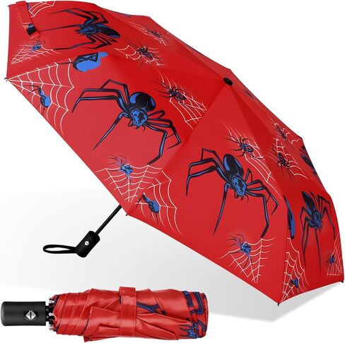 Aliceset Automatic Umbrella for Adults Red Black Spider Printed Folding Telescopic Umbrella Travel Work Gifts in Saudi Arabia