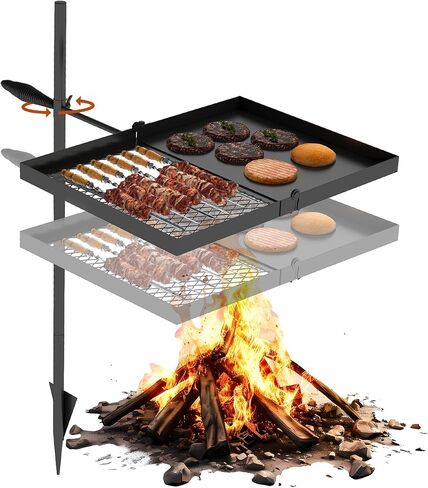 شبكة شواية قابلة للطي، شبكة شواء مدمجة قابلة لضبط الارتفاع، شبكة دوارة للخدمة الشاقة فوق شبكة الطبخ النار مع حقيبة يد للتخييم في الهواء الطلق والمشي لمسافات طويلة وحقائب الظهر والتجمعات العائلية in Kuwait