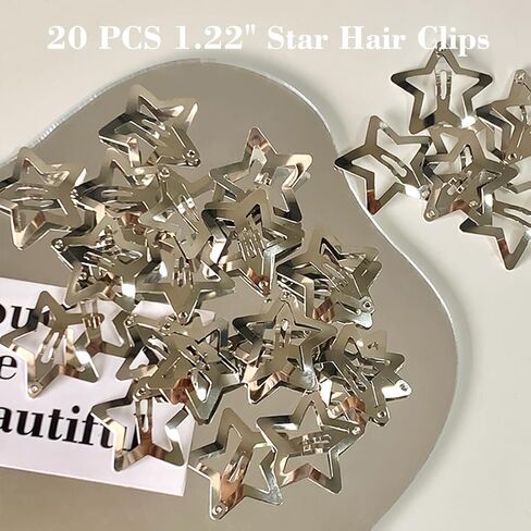 20 PCS 1.22" Star Hair Accessories - Non-Slip Metal Snap Clips and Barrettes for Girls & Women, Y2K Style in Kuwait