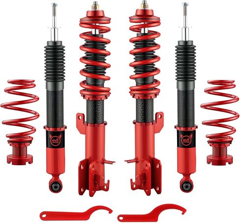 EVIL ENERGY Coilovers Compatible for Honda Fit 2009-2014, Height Adjustable Lowering Kit, Twin-Tube Coilover Suspension Kit for Comfortable Ride, Red in Saudi Arabia