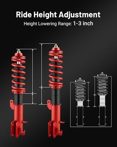 EVIL ENERGY Coilovers Compatible for Honda Fit 2009-2014, Height Adjustable Lowering Kit, Twin-Tube Coilover Suspension Kit for Comfortable Ride, Red in Saudi Arabia