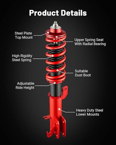 EVIL ENERGY Coilovers Compatible for Honda Fit 2009-2014, Height Adjustable Lowering Kit, Twin-Tube Coilover Suspension Kit for Comfortable Ride, Red in Saudi Arabia