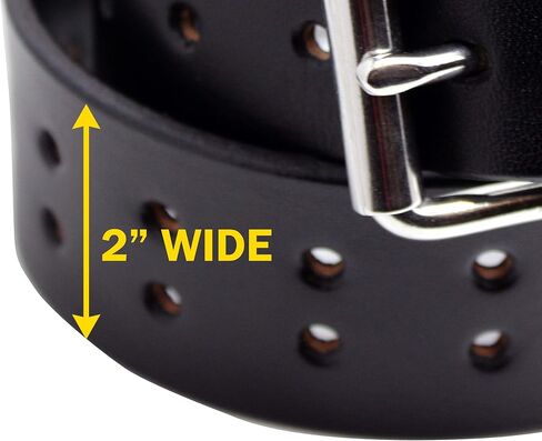 Construction Grade, Two Prong, Heavy Duty, Full Grain Leather Work Belt, 2" Wide, Made in USA (Black, Silver Buckle, 56" (Waist 54)) in Saudi Arabia