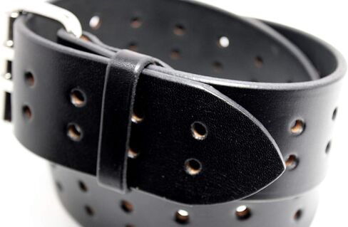 Construction Grade, Two Prong, Heavy Duty, Full Grain Leather Work Belt, 2" Wide, Made in USA (Black, Silver Buckle, 56" (Waist 54)) in Saudi Arabia