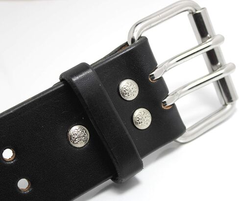 Construction Grade, Two Prong, Heavy Duty, Full Grain Leather Work Belt, 2" Wide, Made in USA (Black, Silver Buckle, 56" (Waist 54)) in Saudi Arabia