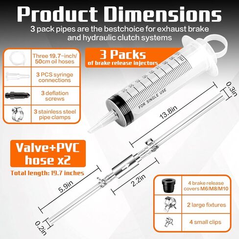 Brake Bleed Kit, 3 pcs Reverse Brake Bleeder Kit100ml Syringe with 50cm Hose Brake Fluid Bleeder Tool for Automotive Car Truck Motorcycle Bike Bicycle Braking System Repair Maintenance in Saudi Arabia