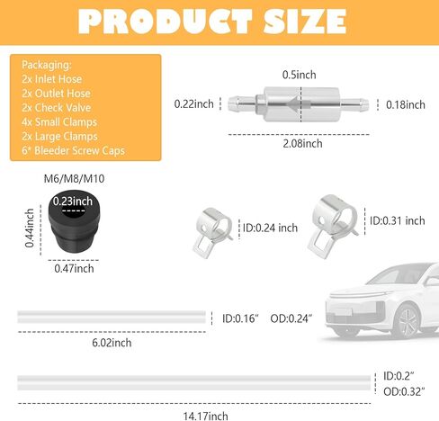2 Sets Brake Bleeder Hose One Way Check Valve,Brake Bleeder Kit for Motorcycle & Car Brakes System Bleeding,Universal One Way Brakes Bleeders Valve Includes Clamps & Dust Caps in Kuwait