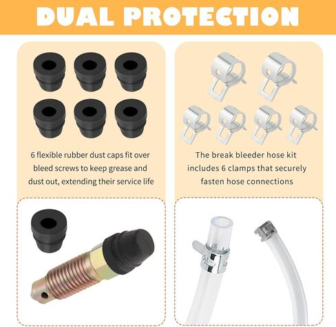 2 Sets Brake Bleeder Hose One Way Check Valve,Brake Bleeder Kit for Motorcycle & Car Brakes System Bleeding,Universal One Way Brakes Bleeders Valve Includes Clamps & Dust Caps in Kuwait