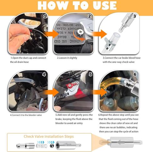 2 Sets Brake Bleeder Hose One Way Check Valve,Brake Bleeder Kit for Motorcycle & Car Brakes System Bleeding,Universal One Way Brakes Bleeders Valve Includes Clamps & Dust Caps in Kuwait