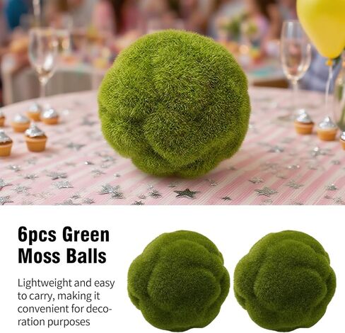 6 PCS Green Moss Ball Decorations, Simulated Moss Balls, Artificial Plant Decorations, Suitable for Garden Wedding Party Decorations in Saudi Arabia