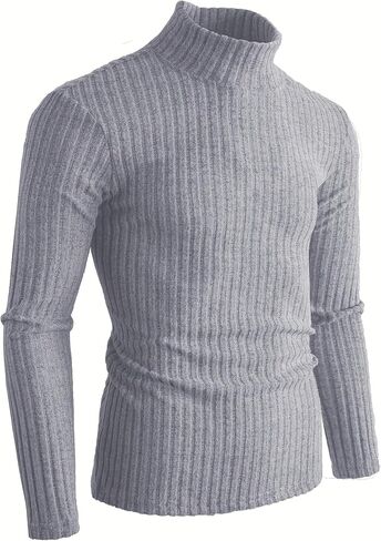 Men's Turtleneck Sweater Slim Fit Casual Twist Patterned Knitted Pullover Sweater Fashion Winter Wear,Light Grey in Saudi Arabia