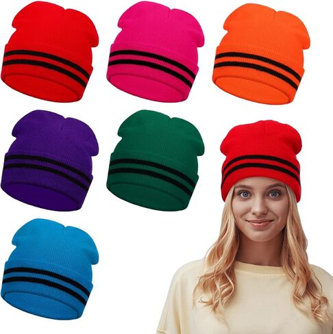 6 Pcs Crayon Hats Crayon Striped Knit Headband Beanie Hat for Womens Adults Unisex Christmas Cosplay Costume Party in Saudi Arabia