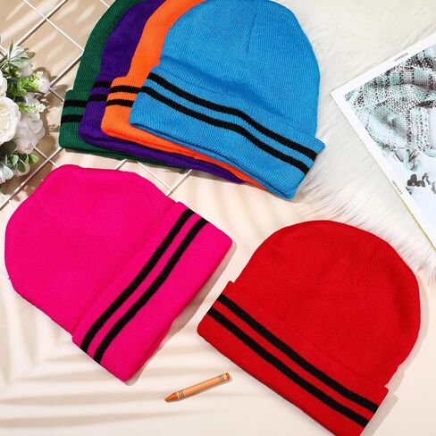 6 Pcs Crayon Hats Crayon Striped Knit Headband Beanie Hat for Womens Adults Unisex Christmas Cosplay Costume Party in Saudi Arabia
