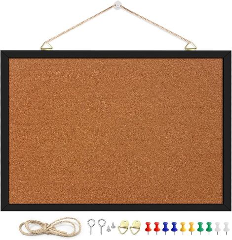 24" x 36" Cork Board Bulletin Board, Black Framed Corkboard, Oak Frame, Decorative Hanging Pin Board, Perfect for Office & Home Decor, Home School Message Board or Vision Board in Saudi Arabia