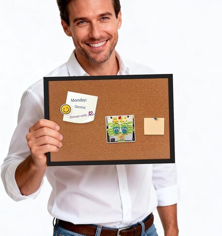24" x 36" Cork Board Bulletin Board, Black Framed Corkboard, Oak Frame, Decorative Hanging Pin Board, Perfect for Office & Home Decor, Home School Message Board or Vision Board in Saudi Arabia