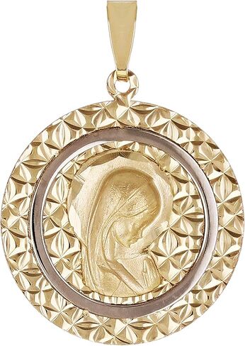 Italian 14k Yellow & White Gold Round 3D Girl Praying Charm Pendant 1" in Saudi Arabia