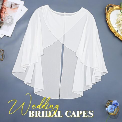 JAKAWIN Womens Shawl and Wrap White Capelet Chiffon Bridal Cape in Saudi Arabia