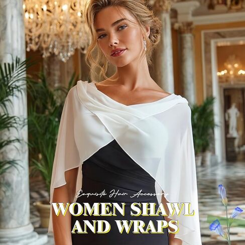 JAKAWIN Womens Shawl and Wrap White Capelet Chiffon Bridal Cape in Saudi Arabia