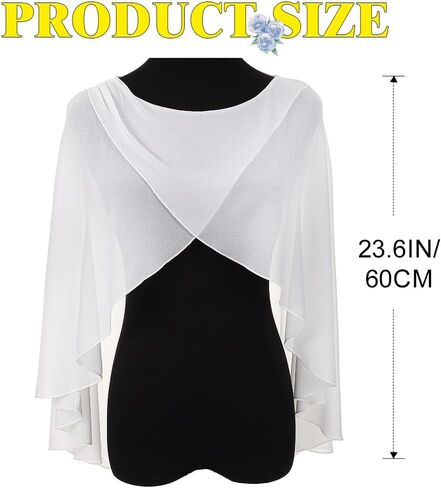 JAKAWIN Womens Shawl and Wrap White Capelet Chiffon Bridal Cape in Saudi Arabia