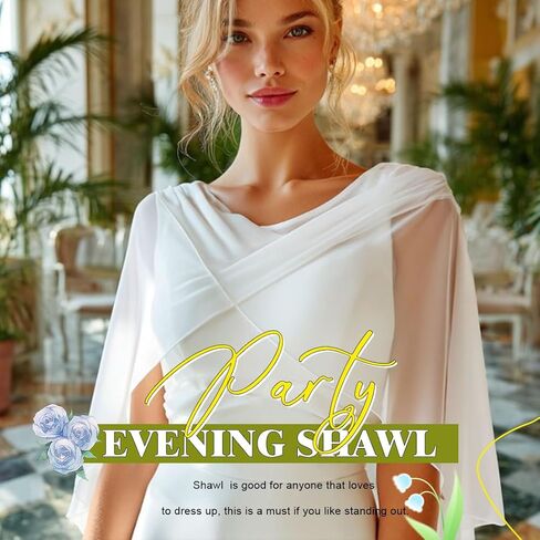JAKAWIN Womens Shawl and Wrap White Capelet Chiffon Bridal Cape in Saudi Arabia