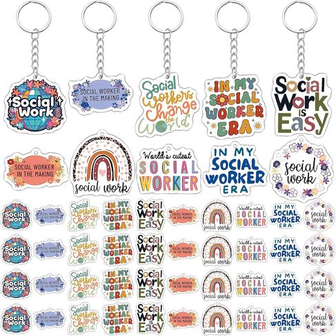 Remuuly 50 Pcs Social Worker Acrylic Keychain Gifts Bulk Social Work Values Keychain Key Ring Gifts Social Work Party Favors in Saudi Arabia