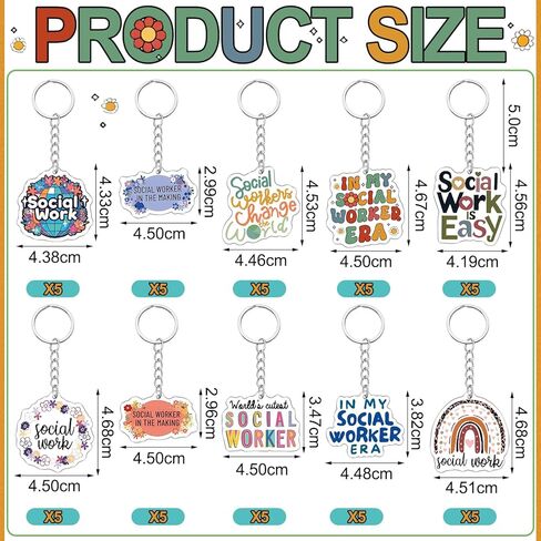 Remuuly 50 Pcs Social Worker Acrylic Keychain Gifts Bulk Social Work Values Keychain Key Ring Gifts Social Work Party Favors in Saudi Arabia