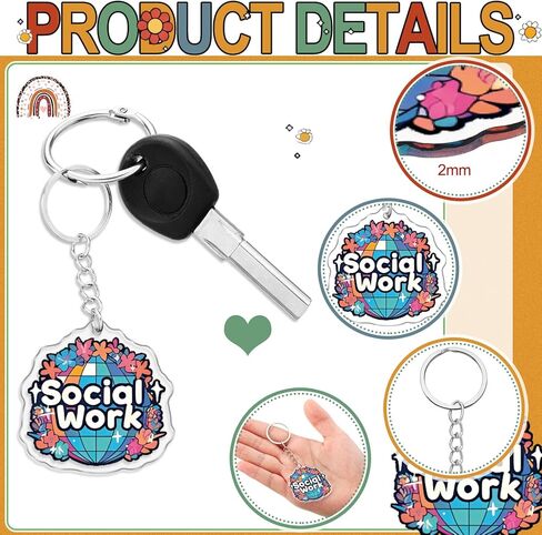 Remuuly 50 Pcs Social Worker Acrylic Keychain Gifts Bulk Social Work Values Keychain Key Ring Gifts Social Work Party Favors in Saudi Arabia