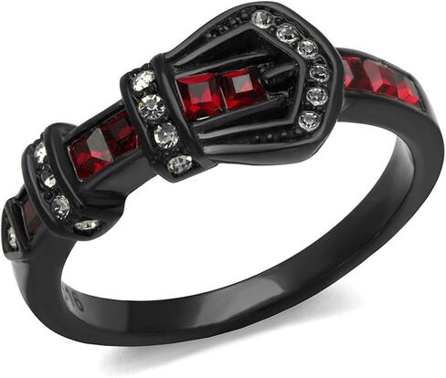 Marimor Jewelry Black Stainless Steel Red Crystal Belt Buckle Fashion Ring Women's Size 5-10 in Saudi Arabia
