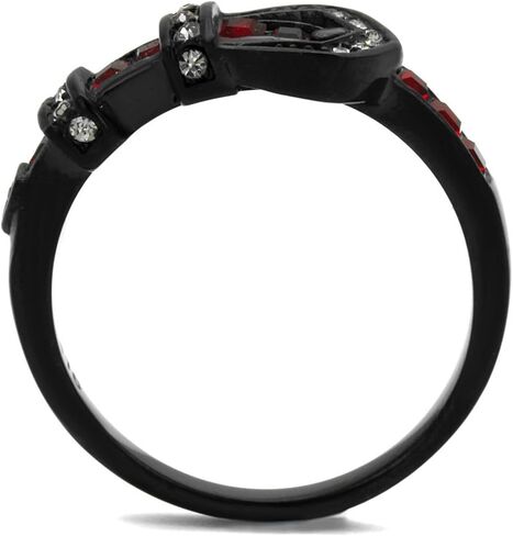 Marimor Jewelry Black Stainless Steel Red Crystal Belt Buckle Fashion Ring Women's Size 5-10 in Saudi Arabia