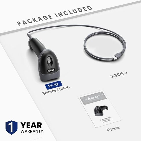 Eyoyo USB Handheld 2D QR Code Scanner, PDF417 Data Matrix Barcode Scanner, Wired Automatic Bar Code Reader with Long USB Cable for POS Mobile Payment, Supermarket, Warehouse in Kuwait