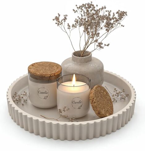 صينية ديكور دائرية من Silvi Home - صينية دائرية خرسانية لديكور المنزل لطاولة القهوة وغرفة المعيشة والمكتب - Bandejas Decorativas in Kuwait
