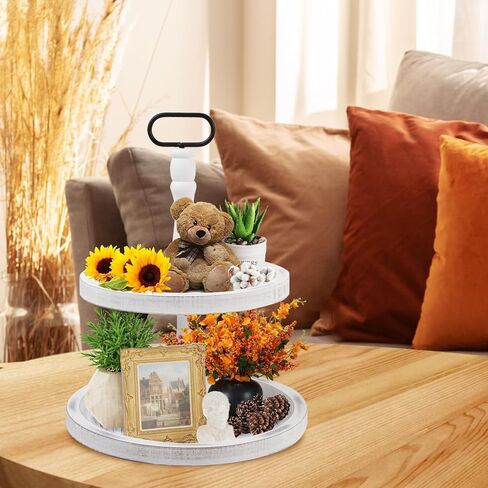 Tiered Tray Stand, Rustic Wooden 2 Tiered Tray, Distressed Wood 2-Tier Tray with Metal Handle, Serving Tier Tray, Food Fruits Cupcake Display Coffee Bar Home Party Seasonal Decorations in Saudi Arabia