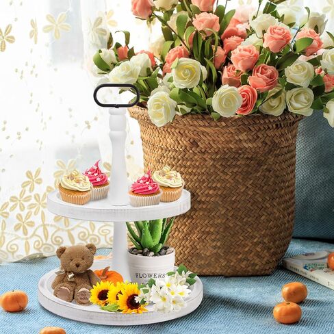 Tiered Tray Stand, Rustic Wooden 2 Tiered Tray, Distressed Wood 2-Tier Tray with Metal Handle, Serving Tier Tray, Food Fruits Cupcake Display Coffee Bar Home Party Seasonal Decorations in Saudi Arabia