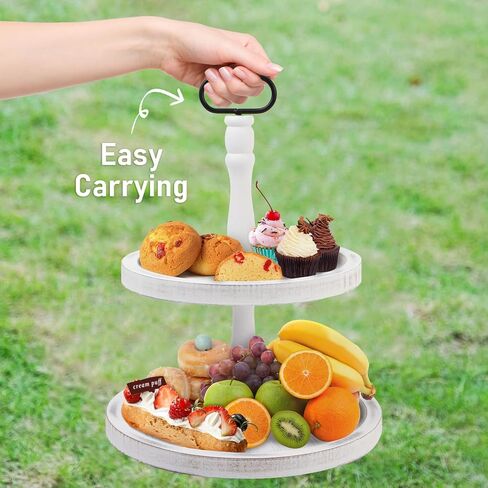 Tiered Tray Stand, Rustic Wooden 2 Tiered Tray, Distressed Wood 2-Tier Tray with Metal Handle, Serving Tier Tray, Food Fruits Cupcake Display Coffee Bar Home Party Seasonal Decorations in Saudi Arabia
