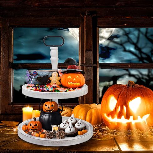 Tiered Tray Stand, Rustic Wooden 2 Tiered Tray, Distressed Wood 2-Tier Tray with Metal Handle, Serving Tier Tray, Food Fruits Cupcake Display Coffee Bar Home Party Seasonal Decorations in Saudi Arabia